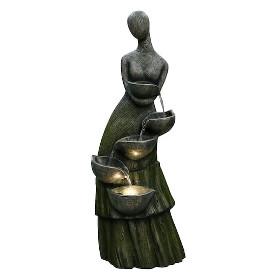 39&#x22; LED Modern Woman Tiered Outdoor Garden Water Fountain